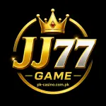 JJ77 Game logo with a black background and gold logo design.