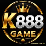 K888 GAME logo with a black background and gold design.